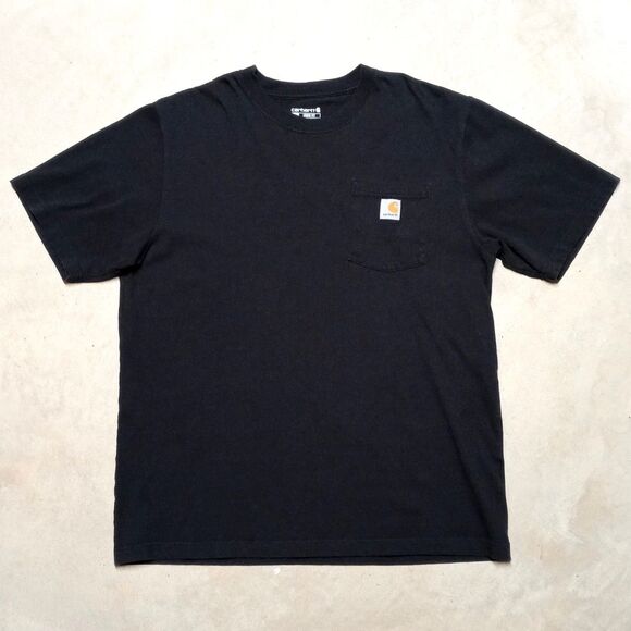 Carhartt Shirt Mens Large Black Loose Fit K87 Pocket Tee Workwear Cotton Logo - Picture 1 of 7